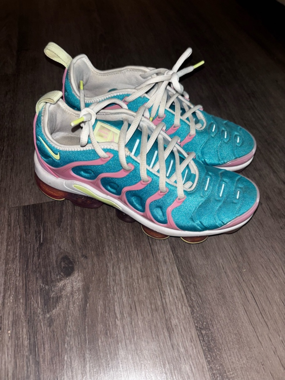 Nike VaporMax Plus Teal with Pink and Yellow Accents